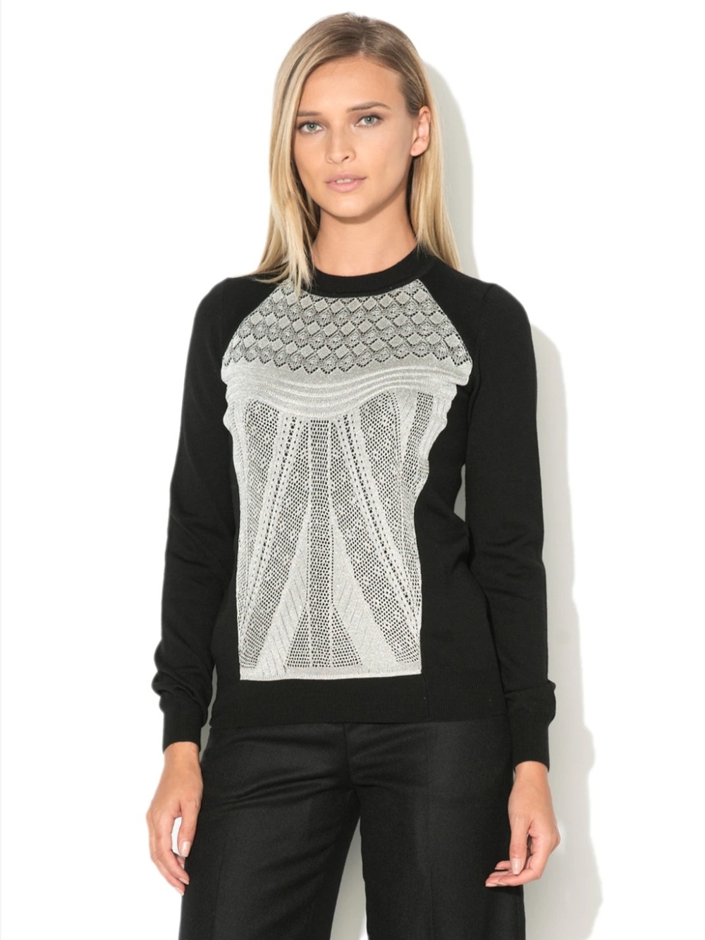 Moschino Love Moschino Black Silver Openwork Wool Knit Sweater Tunic S/M Y2K